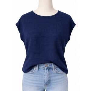 LASCANA Navy Blue Textured Cap Sleeve Boxy Knit Top Womens 12/14 EUC